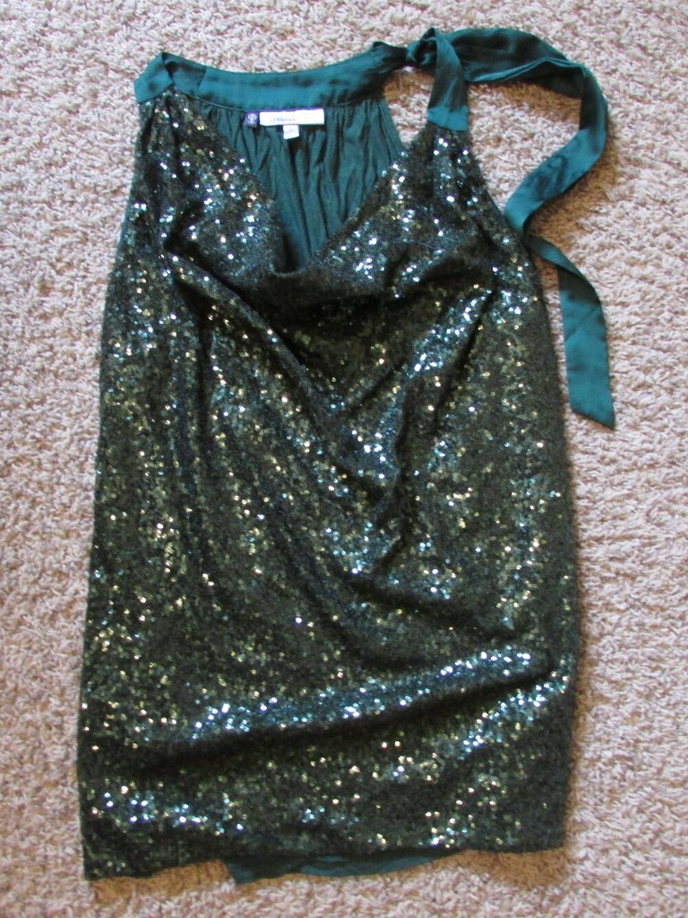NWOT Jennifer Lopez XL Green Sequin Longer Formal Halter Neck Tank Top